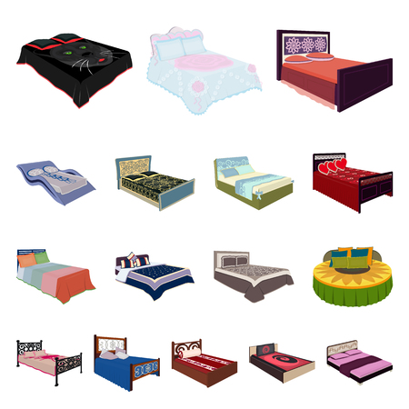 Different beds cartoon icons in set collection for design. Furniture for sleeping vector isometric symbol stock web illustration.のイラスト素材