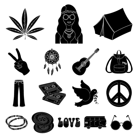 Happy and attribute black icons in set collection for design. Happy and accessories vector symbol stock web illustration.のイラスト素材
