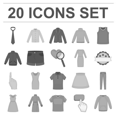 Different kinds of clothes monochrome icons in set collection for design. Clothes and style vector symbol stock  illustration.のイラスト素材