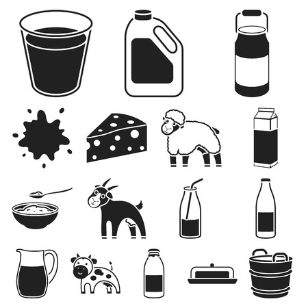 Milk product black icons in set collection for design. Milk and food vector symbol stock illustration.のイラスト素材