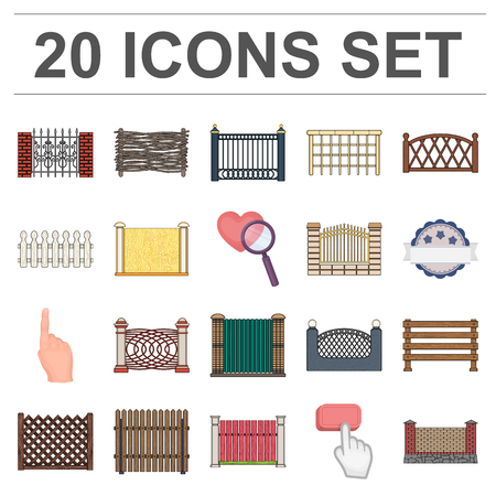 Different fence cartoon icons in set collection for design.Decorative fencing vector symbol stock web illustration.のイラスト素材