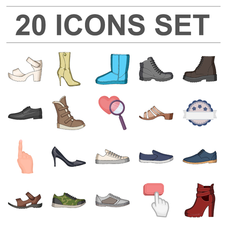Different shoes cartoon icons in set collection for design. Men's and women's shoes vector symbol stock  illustration.のイラスト素材