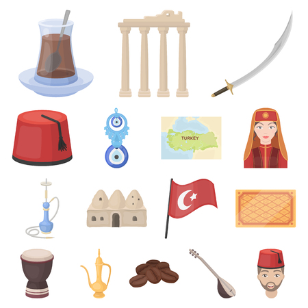 Turkey country cartoon icons in set collection for design.Travel and attractions vector symbol stock web illustration.のイラスト素材