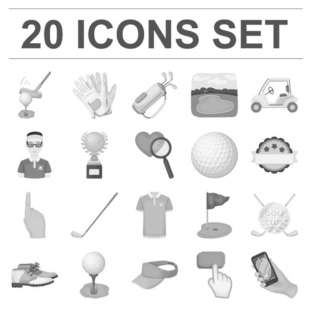 Golf and attributes monochrome icons in set collection for design.Golf Club and equipment vector symbol stock  illustration.のイラスト素材