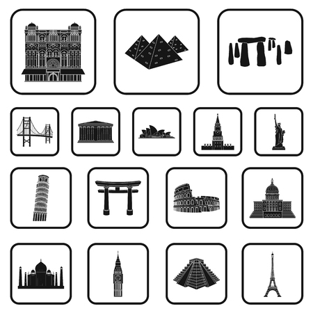 Sights of different countries black icons in set collection for design. Famous building vector symbol stock  illustration.のイラスト素材