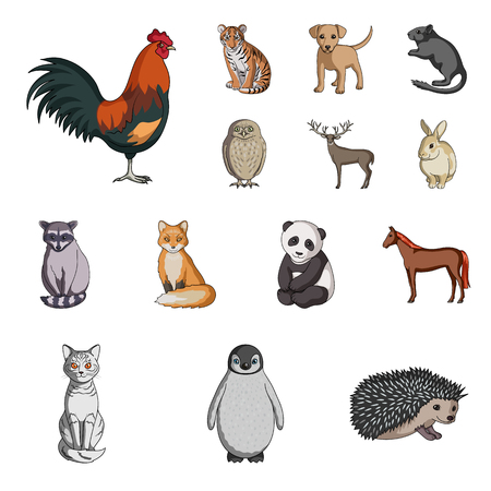 Realistic animals cartoon icons in set collection for design. Wild and domestic animals vector symbol stock  illustration.のイラスト素材