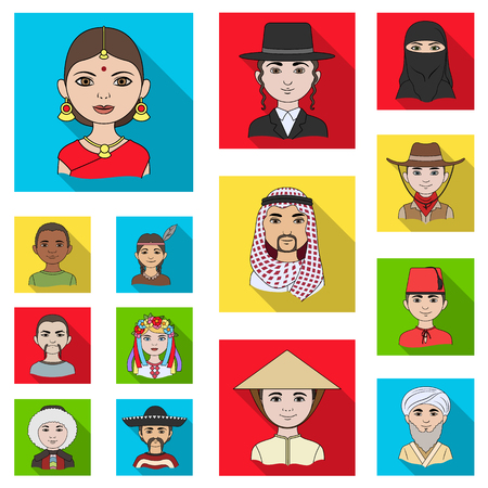 The human race flat icons in set collection for design. People and nationality vector symbol stock  illustration.のイラスト素材
