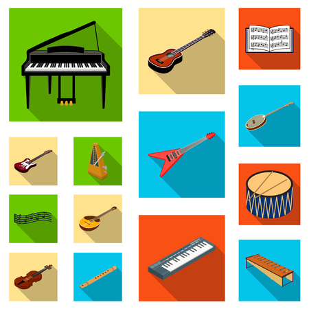 Musical instrument flat icons in set collection for design. String and Wind instrument isometric vector symbol stock illustration.のイラスト素材