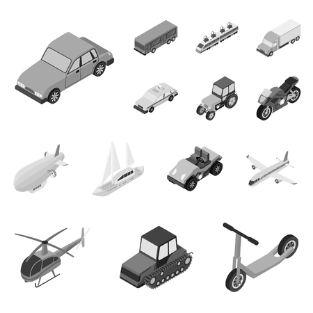 Different types of transport icons in set collection for design. Car and ship isometric vector symbol stock web illustration.のイラスト素材