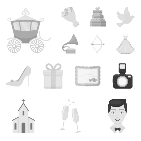 Wedding and attributes icons in set collection for design. Newlyweds and accessories vector symbol stock web illustration.のイラスト素材