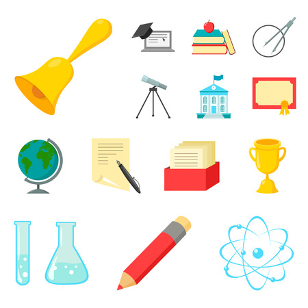 School and education cartoon icons in set collection for design.College, equipment and accessories vector symbol stock web illustration.のイラスト素材