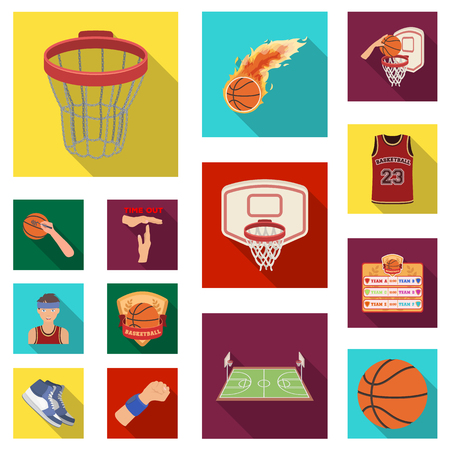 Basketball and attributes flat icons in set collection for design.Basketball player and equipment vector symbol stock  illustration.のイラスト素材