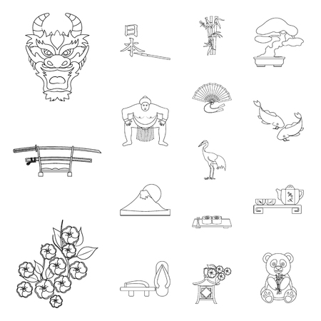 Country Japan outline icons in set collection for design.Japan and landmark vector symbol stock  illustration.のイラスト素材