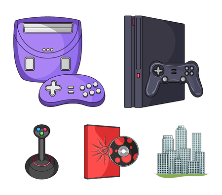Game console, joystick and disc cartoon icons in set collection for design.Game Gadgets vector symbol stock  illustration.のイラスト素材