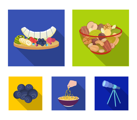 Assorted nuts, fruits and other food. Food set collection icons in flat style vector symbol stock illustration .のイラスト素材