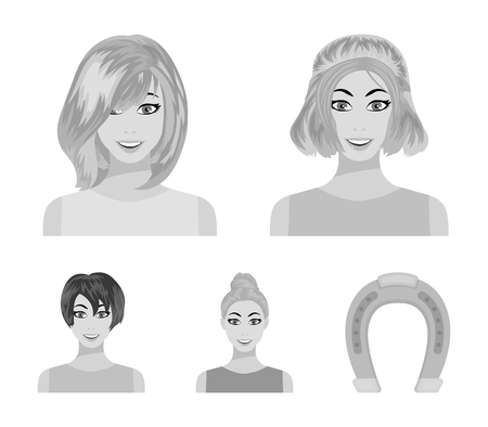 Types of female hairstyles monochrome icons in set collection for design. Appearance of a woman vector symbol stock web illustration.のイラスト素材