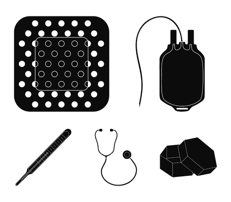 Package with donor blood and other equipment. Medicine set collection icons in black style vector symbol stock illustration web.のイラスト素材