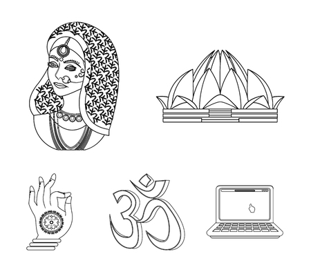 Country India outline icons in set collection for design.India and landmark vector symbol stock  illustration.のイラスト素材