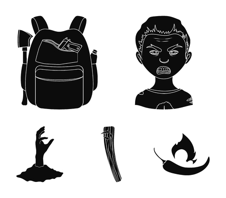 Zombies, man, mouth, and other web icon in black style.Clothes, holes, rotten, icons in set collection.のイラスト素材