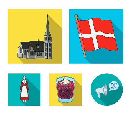 Flag, national, symbol, and other web icon in flat style.Denmark,history, tourism, icons in set collection.のイラスト素材