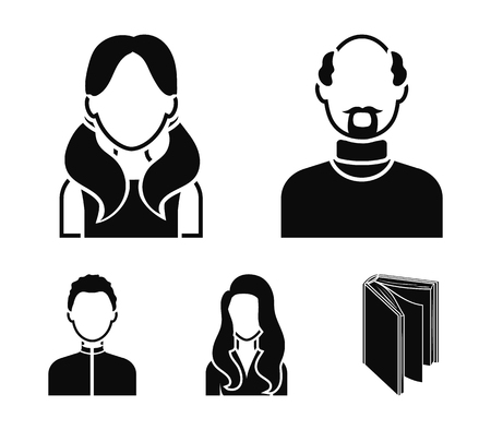 Boy in a cap, redheaded teenager, grandfather with a beard, a woman.Avatar set collection icons in black style vector symbol stock illustration web.のイラスト素材