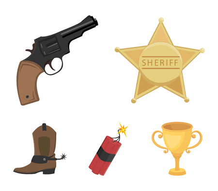 Star sheriff, dynamite, cowboy boot. Wild West set collection icons in cartoon style vector symbol stock illustration web.のイラスト素材