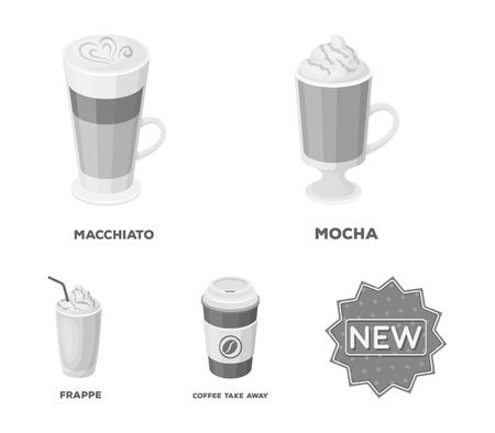 Mocha, macchiato, frappe, take coffee.Different types of coffee set collection icons in monochrome style vector symbol stock illustration .のイラスト素材
