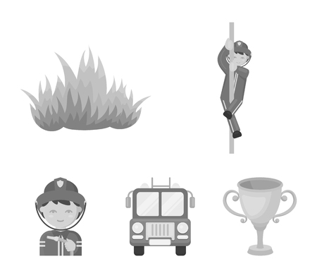 Fireman, flame, fire truck. Fire department set collection icons in monochrome style vector symbol stock illustration .のイラスト素材