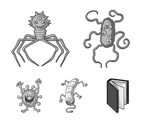 Different types of microbes and viruses. Viruses and bacteria set collection icons in monochrome style vector symbol stock illustration web.のイラスト素材