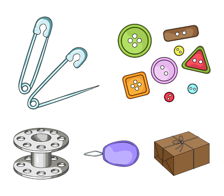 Sewing or tailoring tools set collection icons in cartoon style vector symbol stock illustration web.のイラスト素材