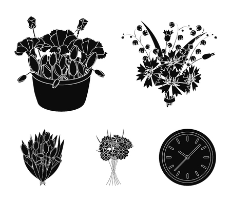 A bouquet of fresh flowers black icons in set collection for design. Various bouquets vector symbol stock web illustration.のイラスト素材