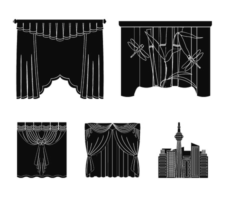 Embroidery, textiles, furniture and other web icon in black style.Curtains, stick, cornices, icons in set collection.のイラスト素材