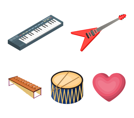 Musical instrument cartoon icons in set collection for design. String and Wind instrument isometric vector symbol stock web illustration.のイラスト素材