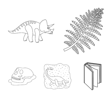 Sea dinosaur,triceratops, prehistoric plant, human skull. Dinosaur and prehistoric period set collection icons in outline style vector symbol stock illustration web.のイラスト素材