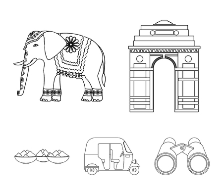 Country India outline icons in set collection for design.India and landmark vector symbol stock web illustration.のイラスト素材