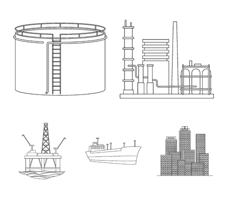 Oil refinery, tank, tanker, tower. Oil set collection icons in outline style vector symbol stock illustration .のイラスト素材