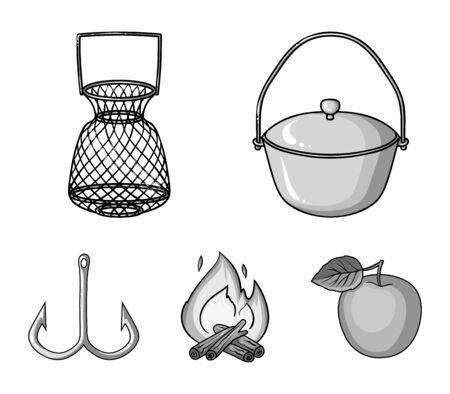 Fishing set collection icons in monochrome style vector symbol stock illustration web.のイラスト素材