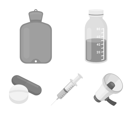Solution, warmer, syringe, pills.Medicine set collection icons in monochrome style vector symbol stock illustration .のイラスト素材