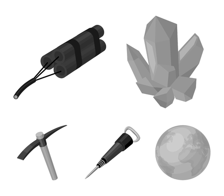 Minerals, explosives, jackhammer, pickaxe.Mining industry set collection icons in monochrome style vector symbol stock illustration .のイラスト素材