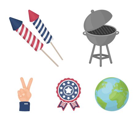 Barbecue, salute, voting emblem, victory. The patriot's day set collection icons in cartoon style vector symbol stock illustrationのイラスト素材