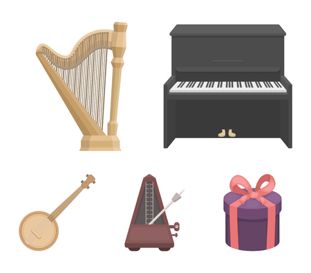 Banjo, piano, harp, metronome. Musical instruments set collection icons in cartoon style vector symbol stock illustration web.のイラスト素材