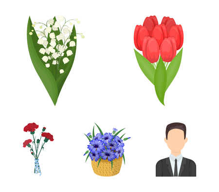 A bouquet of fresh flowers cartoon icons in set collection for design. Various bouquets vector symbol stock  illustration.のイラスト素材