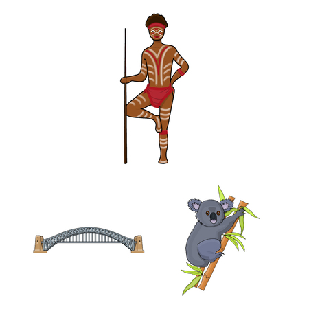 Country Australia cartoon icons in set collection for design.Travel and attractions vector symbol stock web illustration.のイラスト素材