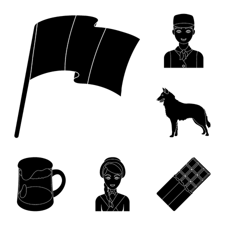 Country Belgium black icons in set collection for design.Travel and attractions Belgium vector symbol stock web illustration.のイラスト素材