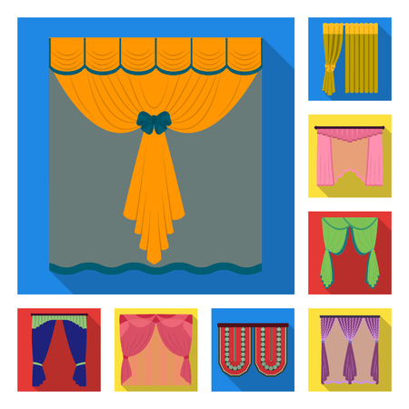 Different kinds of curtains flat icons in set collection for design. Curtains and lambrequins vector symbol stock web illustration.のイラスト素材