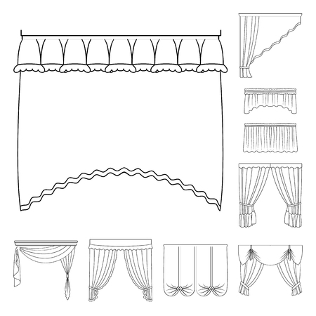 Different kinds of curtains outline icons in set collection for design. Curtains and lambrequins vector symbol stock illustration.のイラスト素材