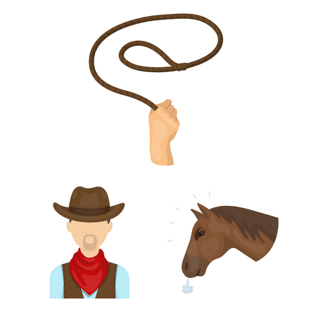 Rodeo, competition cartoon icons in set collection for design. Cowboy and equipment vector symbol stock web illustration.のイラスト素材
