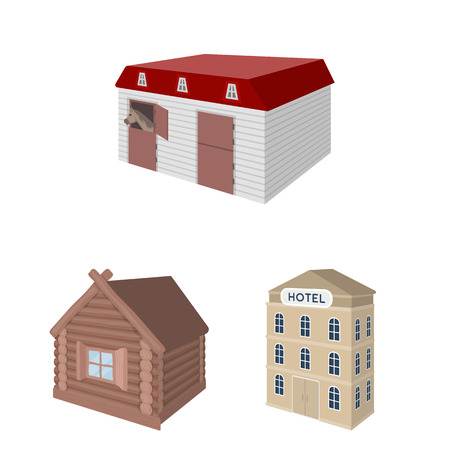 Building and architecture cartoon icons in set collection for design.The building and dwelling vector isometric symbol stock  illustration.のイラスト素材