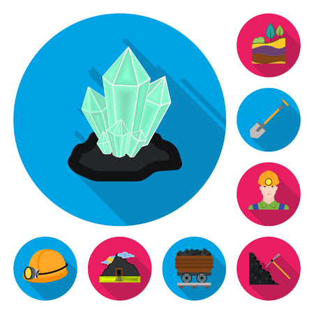 Mining industry flat icons in set collection for design. Equipment and tools vector symbol stock illustration.のイラスト素材
