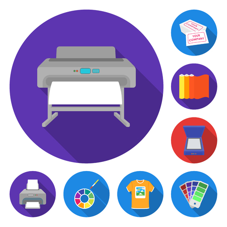 Typographical products flat icons in set collection for design. Printing and equipment vector symbol stock  illustration.のイラスト素材